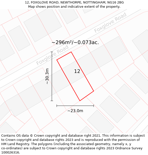 12, FOXGLOVE ROAD, NEWTHORPE, NOTTINGHAM, NG16 2BG: Plot and title map