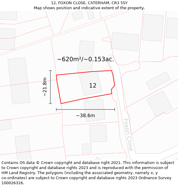 12, FOXON CLOSE, CATERHAM, CR3 5SY: Plot and title map