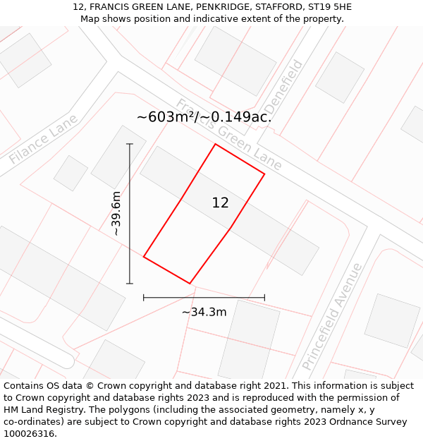 12, FRANCIS GREEN LANE, PENKRIDGE, STAFFORD, ST19 5HE: Plot and title map