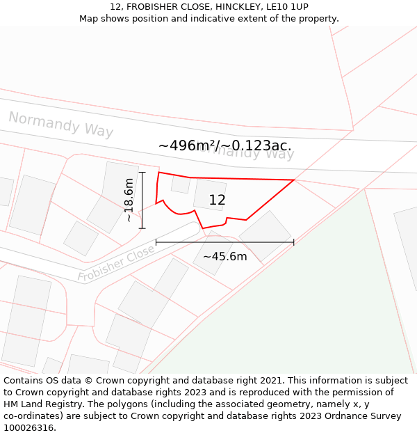 12, FROBISHER CLOSE, HINCKLEY, LE10 1UP: Plot and title map