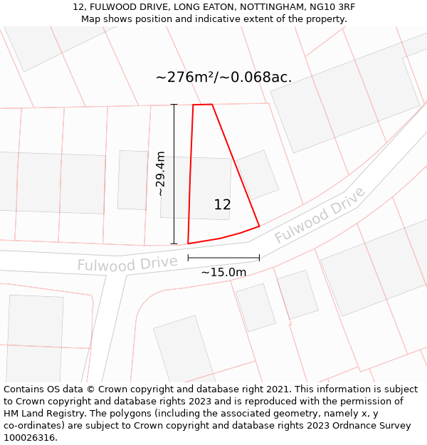 12, FULWOOD DRIVE, LONG EATON, NOTTINGHAM, NG10 3RF: Plot and title map