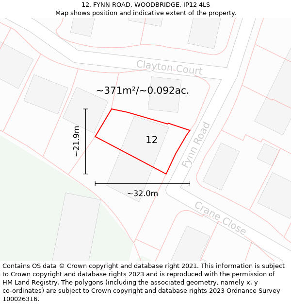 12, FYNN ROAD, WOODBRIDGE, IP12 4LS: Plot and title map