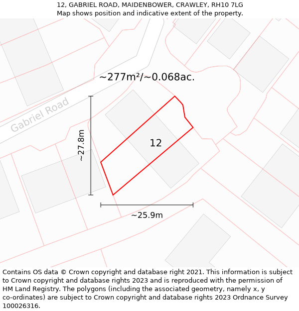 12, GABRIEL ROAD, MAIDENBOWER, CRAWLEY, RH10 7LG: Plot and title map