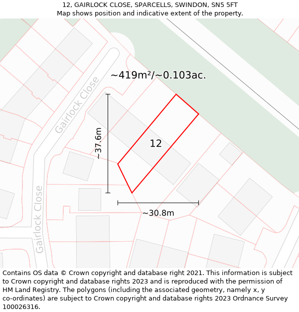 12, GAIRLOCK CLOSE, SPARCELLS, SWINDON, SN5 5FT: Plot and title map