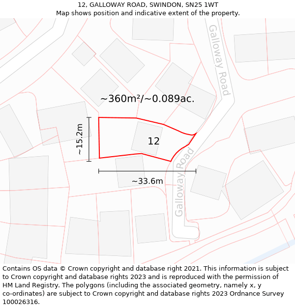 12, GALLOWAY ROAD, SWINDON, SN25 1WT: Plot and title map