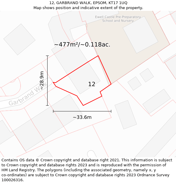 12, GARBRAND WALK, EPSOM, KT17 1UQ: Plot and title map