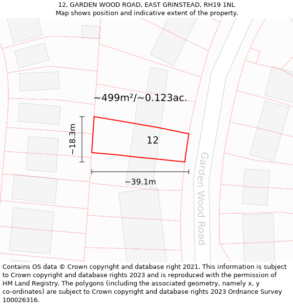 12, GARDEN WOOD ROAD, EAST GRINSTEAD, RH19 1NL: Plot and title map