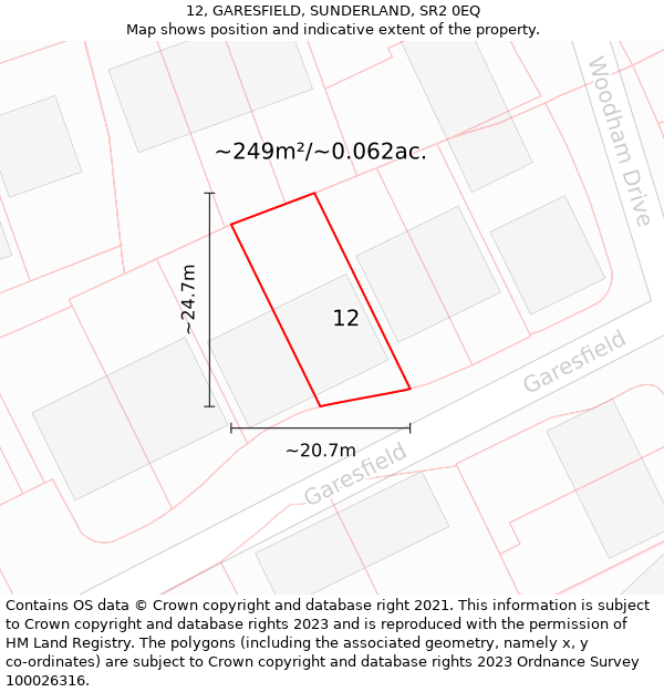 12, GARESFIELD, SUNDERLAND, SR2 0EQ: Plot and title map