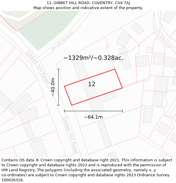 12, GIBBET HILL ROAD, COVENTRY, CV4 7AJ: Plot and title map