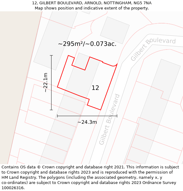 12, GILBERT BOULEVARD, ARNOLD, NOTTINGHAM, NG5 7NA: Plot and title map