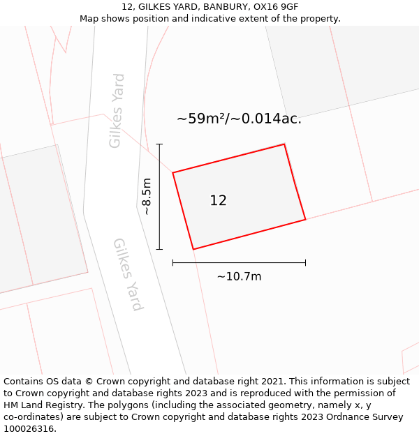 12, GILKES YARD, BANBURY, OX16 9GF: Plot and title map