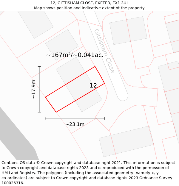 12, GITTISHAM CLOSE, EXETER, EX1 3UL: Plot and title map