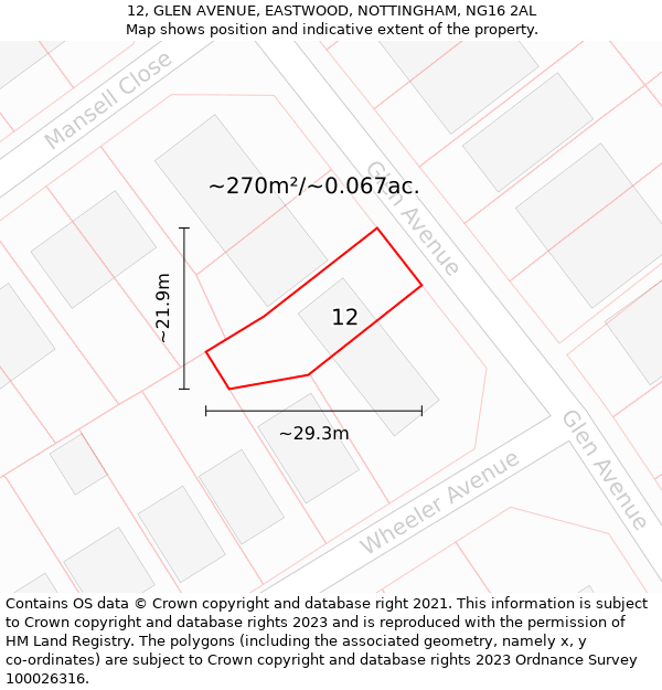 12, GLEN AVENUE, EASTWOOD, NOTTINGHAM, NG16 2AL: Plot and title map