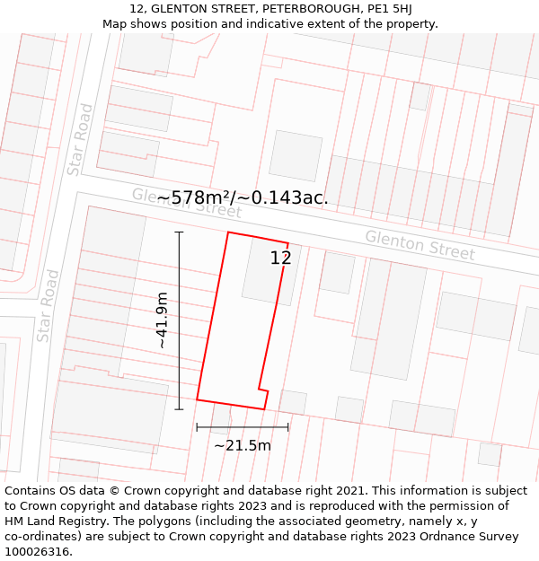 12, GLENTON STREET, PETERBOROUGH, PE1 5HJ: Plot and title map