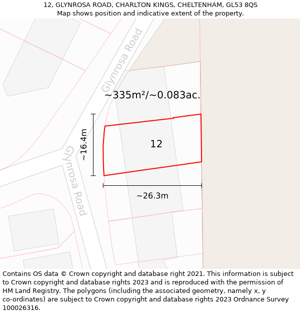 12, GLYNROSA ROAD, CHARLTON KINGS, CHELTENHAM, GL53 8QS: Plot and title map