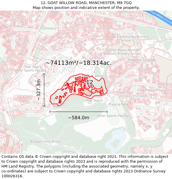 12, GOAT WILLOW ROAD, MANCHESTER, M9 7GQ: Plot and title map