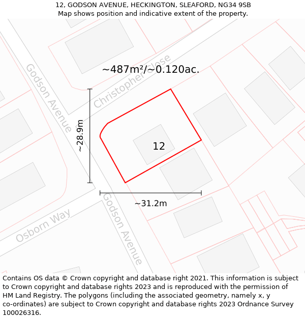 12, GODSON AVENUE, HECKINGTON, SLEAFORD, NG34 9SB: Plot and title map