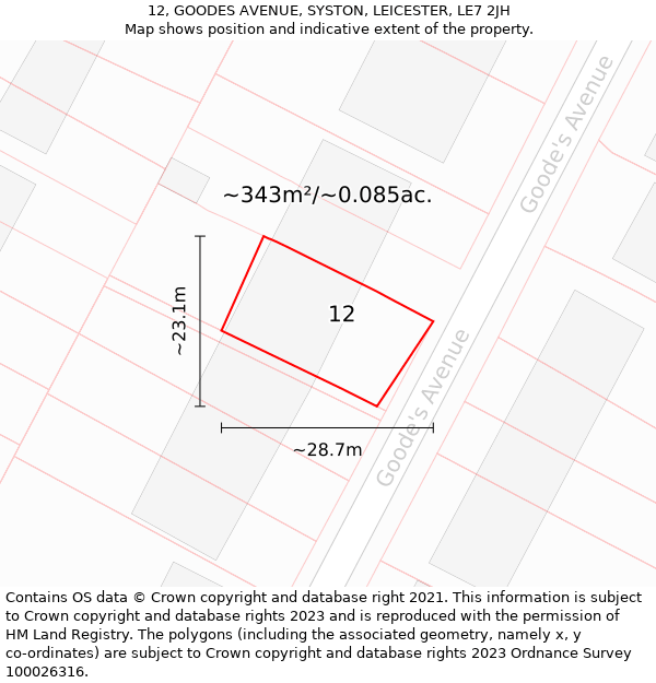 12, GOODES AVENUE, SYSTON, LEICESTER, LE7 2JH: Plot and title map