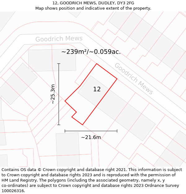 12, GOODRICH MEWS, DUDLEY, DY3 2FG: Plot and title map