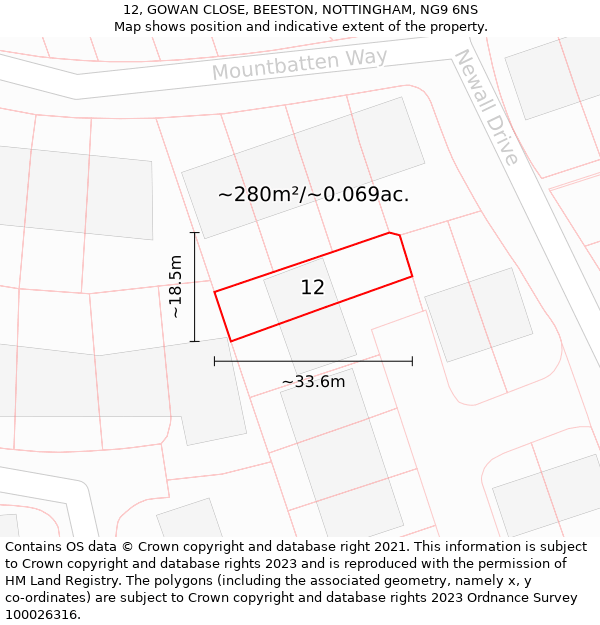 12, GOWAN CLOSE, BEESTON, NOTTINGHAM, NG9 6NS: Plot and title map