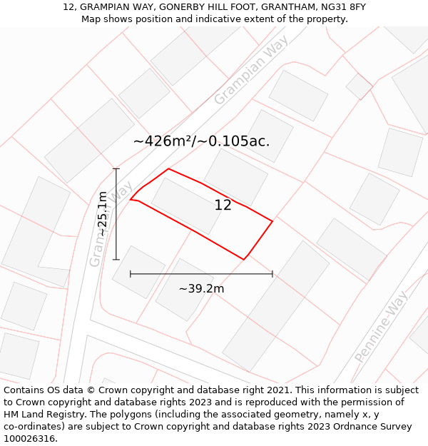 12, GRAMPIAN WAY, GONERBY HILL FOOT, GRANTHAM, NG31 8FY: Plot and title map