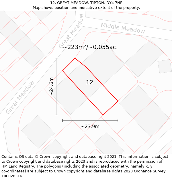 12, GREAT MEADOW, TIPTON, DY4 7NF: Plot and title map