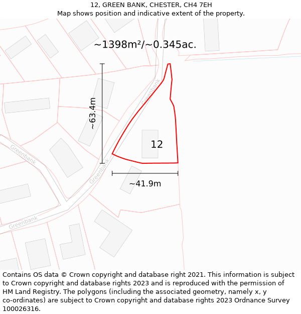 12, GREEN BANK, CHESTER, CH4 7EH: Plot and title map