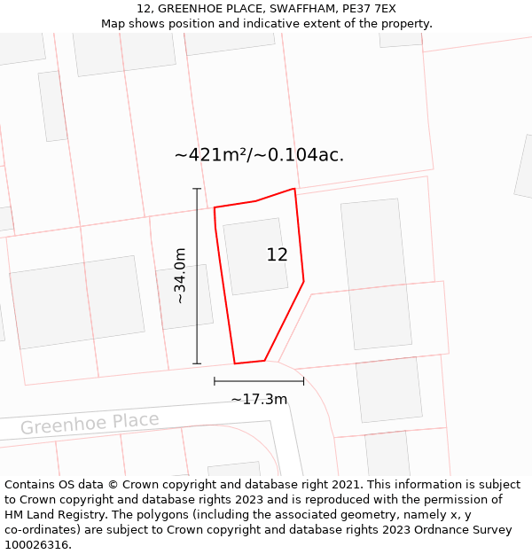 12, GREENHOE PLACE, SWAFFHAM, PE37 7EX: Plot and title map