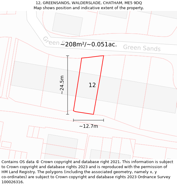 12, GREENSANDS, WALDERSLADE, CHATHAM, ME5 9DQ: Plot and title map