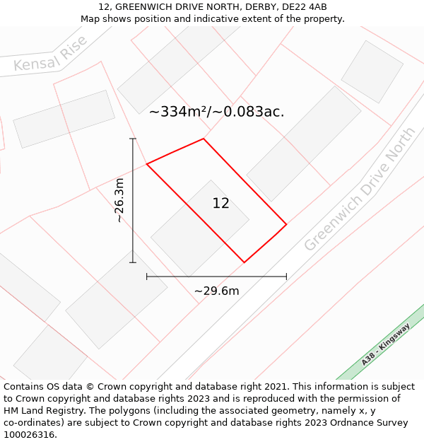 12, GREENWICH DRIVE NORTH, DERBY, DE22 4AB: Plot and title map