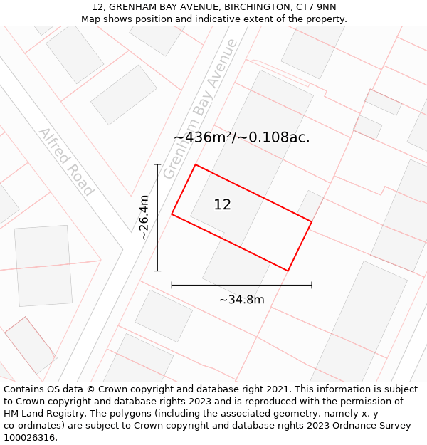 12, GRENHAM BAY AVENUE, BIRCHINGTON, CT7 9NN: Plot and title map