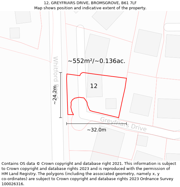 12, GREYFRIARS DRIVE, BROMSGROVE, B61 7LF: Plot and title map