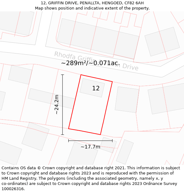 12, GRIFFIN DRIVE, PENALLTA, HENGOED, CF82 6AH: Plot and title map