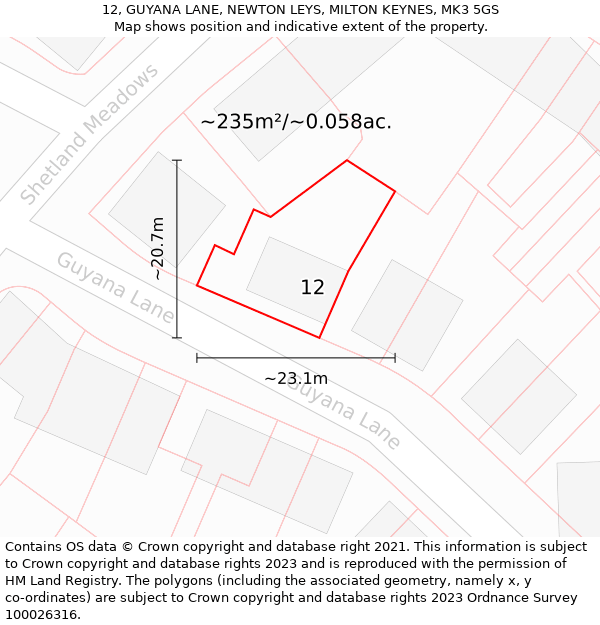 12, GUYANA LANE, NEWTON LEYS, MILTON KEYNES, MK3 5GS: Plot and title map