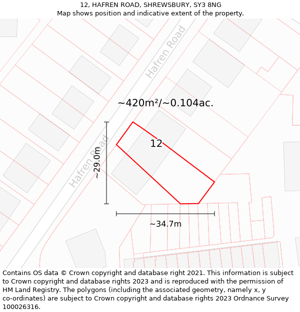 12, HAFREN ROAD, SHREWSBURY, SY3 8NG: Plot and title map