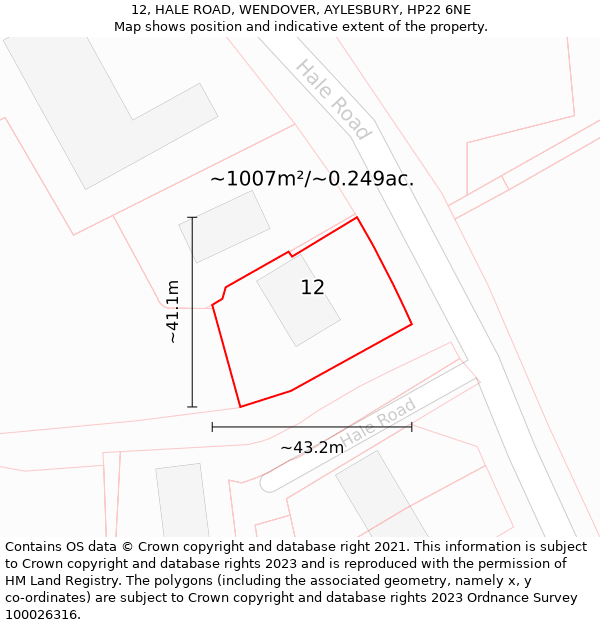 12, HALE ROAD, WENDOVER, AYLESBURY, HP22 6NE: Plot and title map