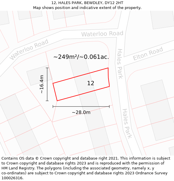 12, HALES PARK, BEWDLEY, DY12 2HT: Plot and title map