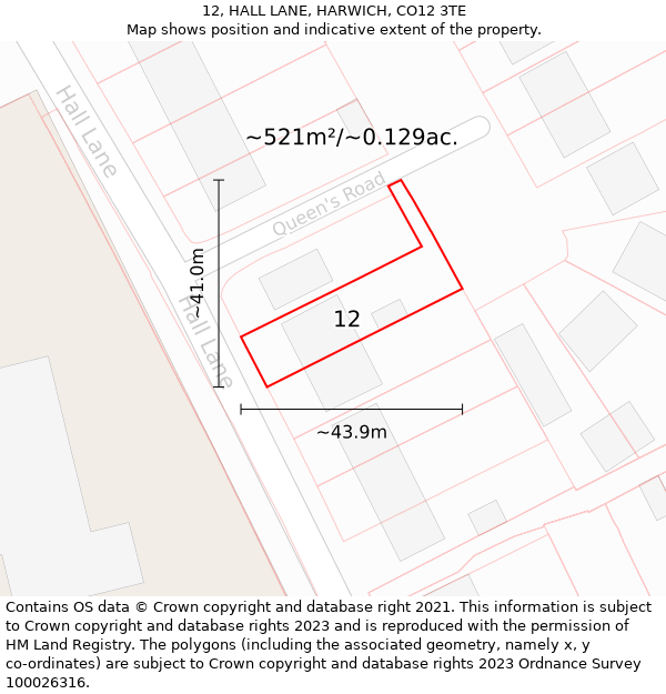 12, HALL LANE, HARWICH, CO12 3TE: Plot and title map
