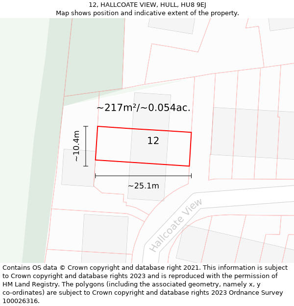 12, HALLCOATE VIEW, HULL, HU8 9EJ: Plot and title map