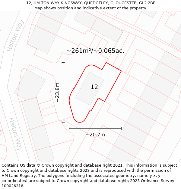 12, HALTON WAY KINGSWAY, QUEDGELEY, GLOUCESTER, GL2 2BB: Plot and title map