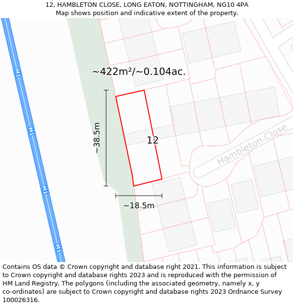 12, HAMBLETON CLOSE, LONG EATON, NOTTINGHAM, NG10 4PA: Plot and title map