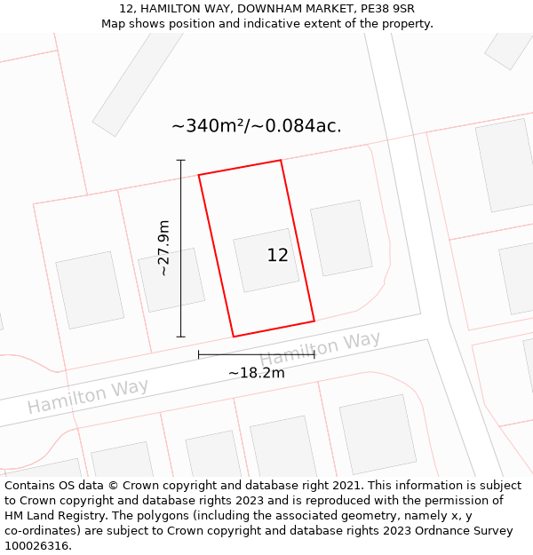 12, HAMILTON WAY, DOWNHAM MARKET, PE38 9SR: Plot and title map