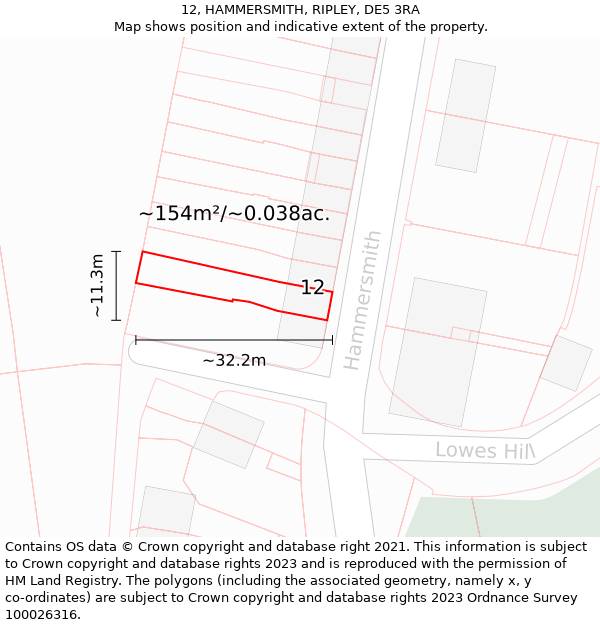 12, HAMMERSMITH, RIPLEY, DE5 3RA: Plot and title map