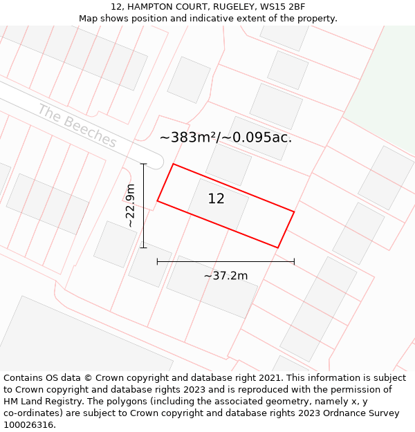 12, HAMPTON COURT, RUGELEY, WS15 2BF: Plot and title map