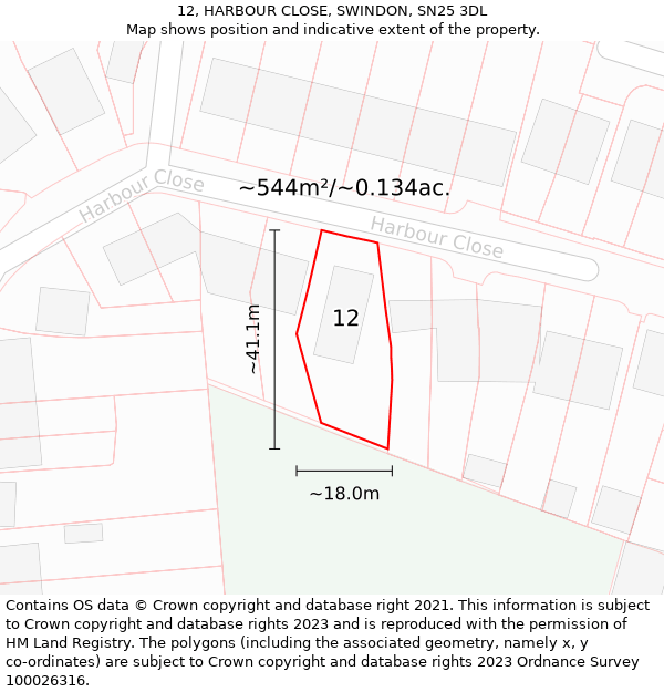 12, HARBOUR CLOSE, SWINDON, SN25 3DL: Plot and title map