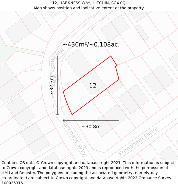 12, HARKNESS WAY, HITCHIN, SG4 0QJ: Plot and title map