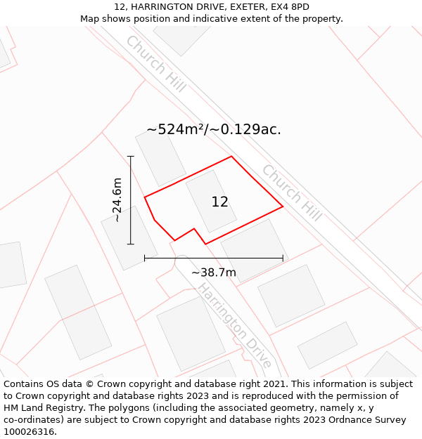 12, HARRINGTON DRIVE, EXETER, EX4 8PD: Plot and title map