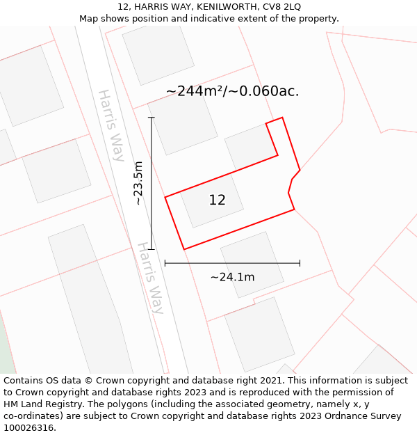 12, HARRIS WAY, KENILWORTH, CV8 2LQ: Plot and title map