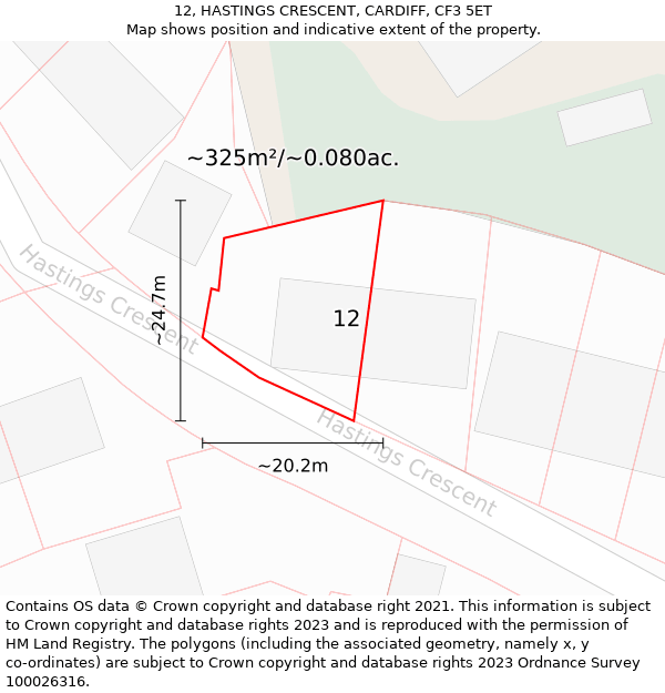 12, HASTINGS CRESCENT, CARDIFF, CF3 5ET: Plot and title map