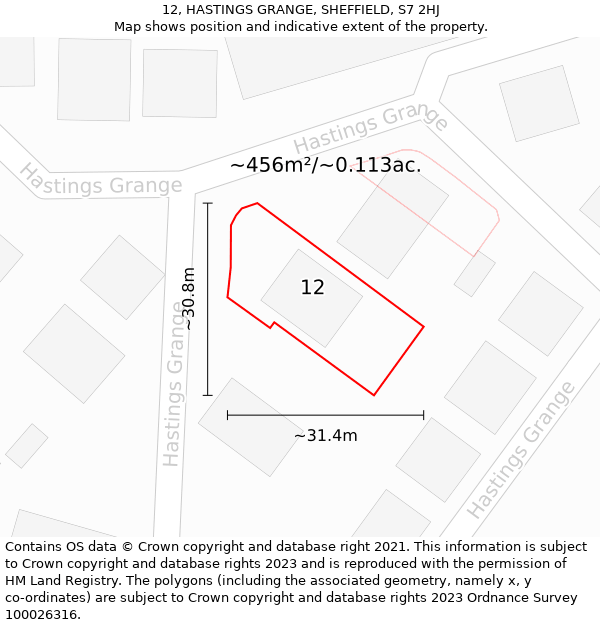 12, HASTINGS GRANGE, SHEFFIELD, S7 2HJ: Plot and title map